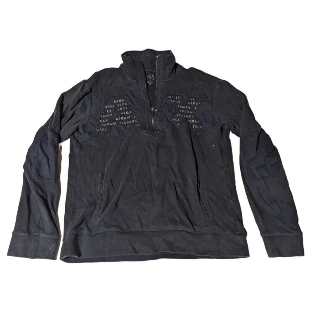 Armani Exchange Sweater Mens Medium Black Quarter Zip Pullover Adult